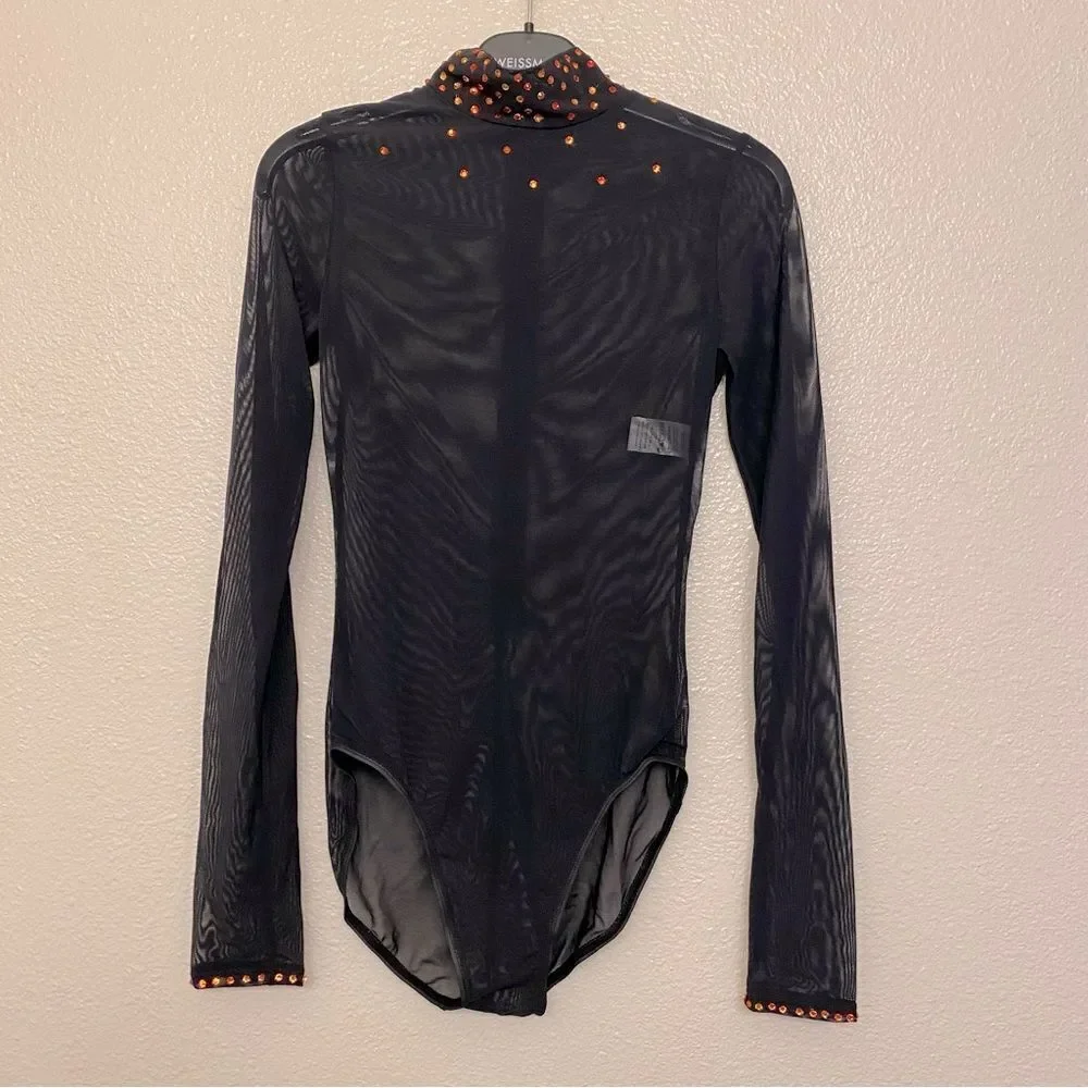 WEISSMAN Balera Dance black Long Sleeve Mesh Leotard overlay SM11109 SA adult
